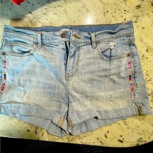 Light Blue Denim Shorts with Colorful Trim